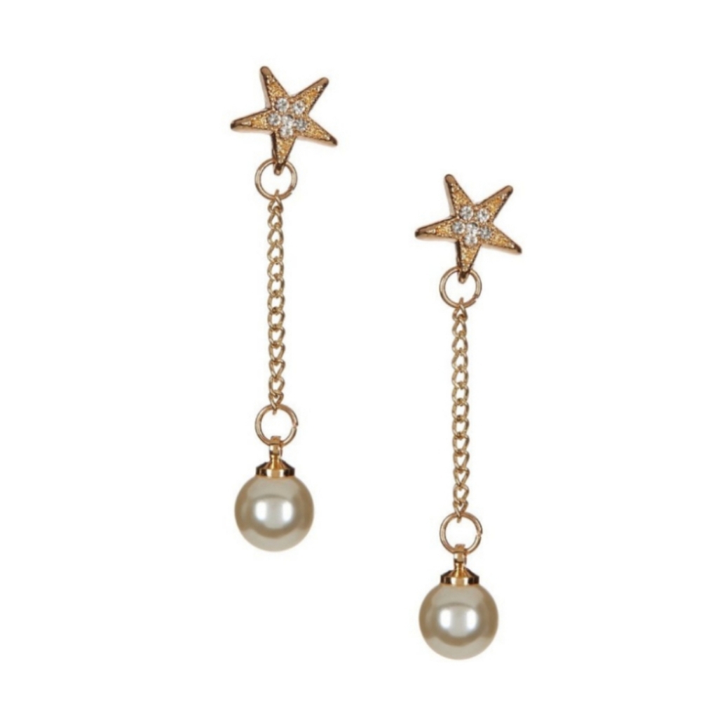 18k Gold Plated Sparkle Star Pearl Drop Earrings